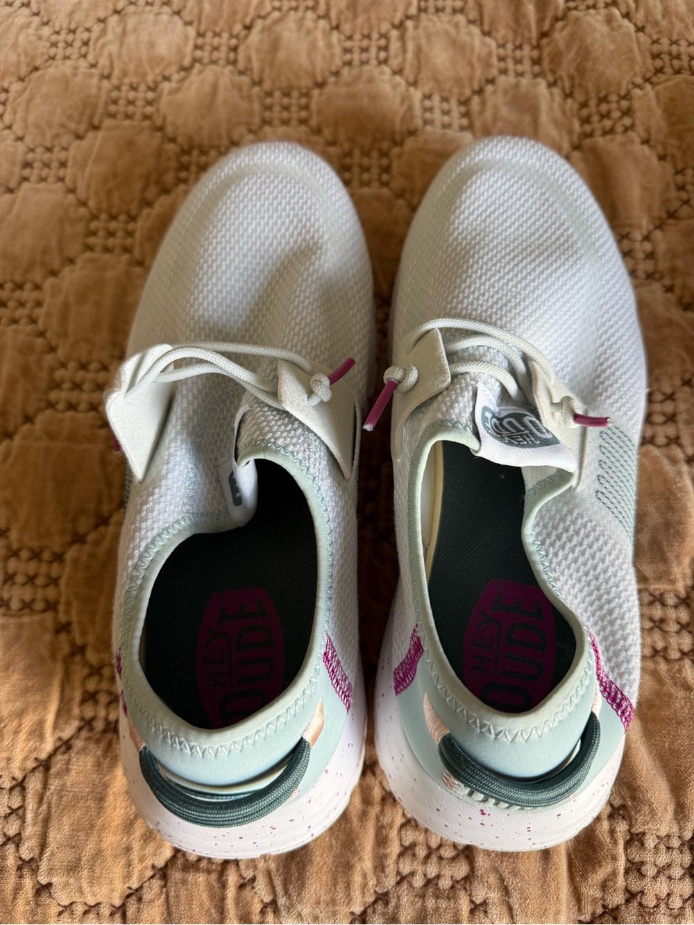 Hey Dude Women’s Slip-On Athletic Shoes in Light Mint with Pink Accents